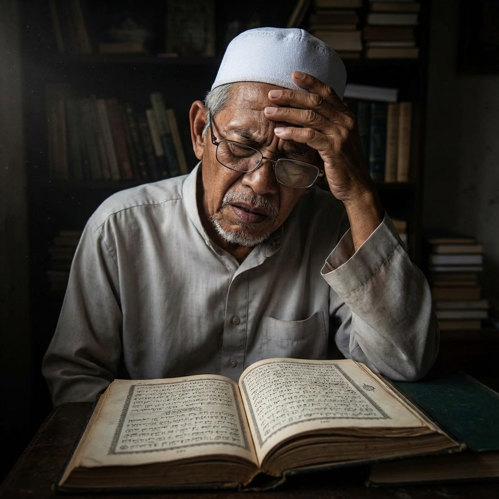 Visual abstrak menunjukkan memori yang pudar melambangkan penyakit nyanyuk