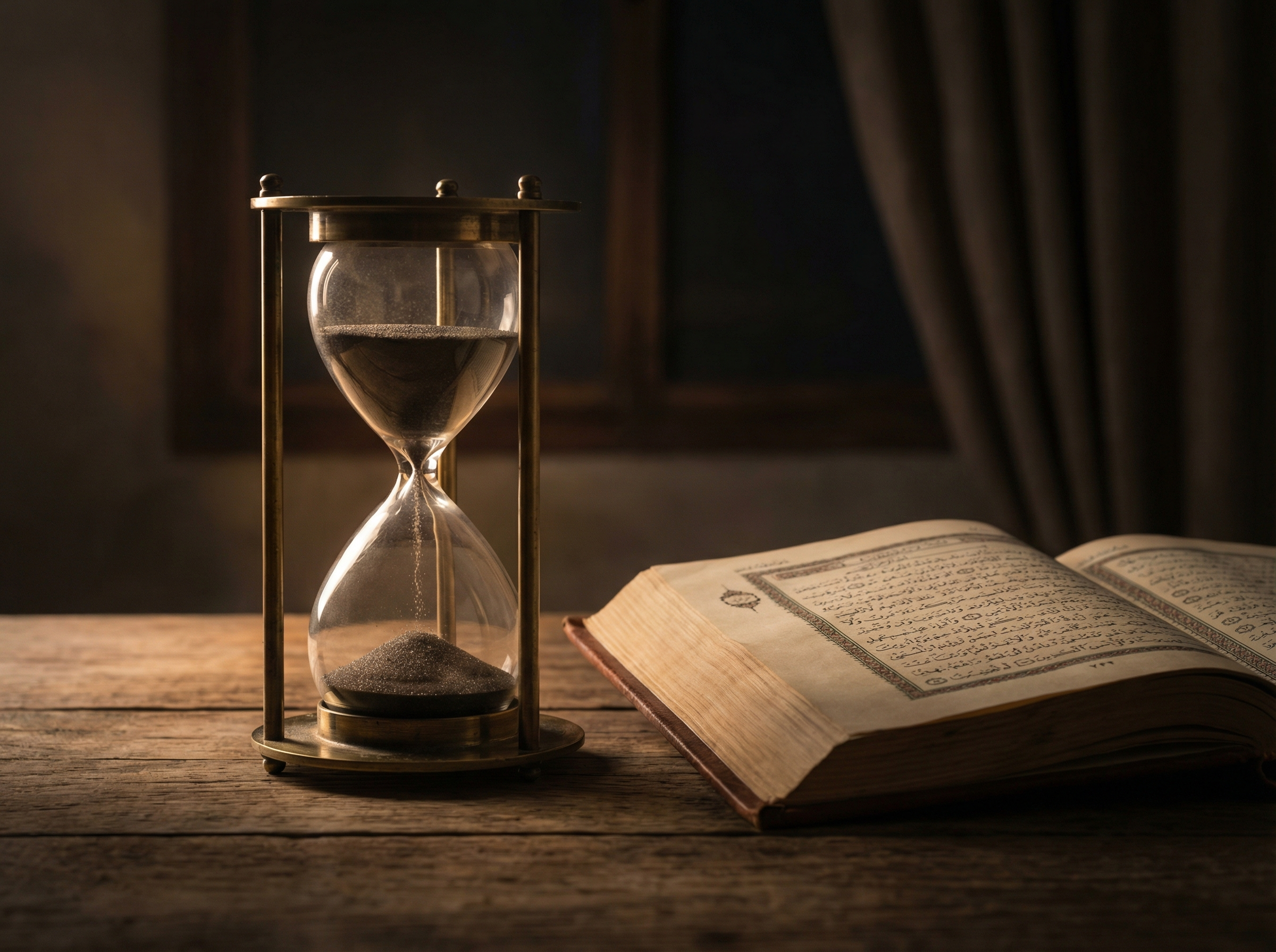Jam pasir dengan pasir yang hampir habis melambangkan kesuntukan waktu